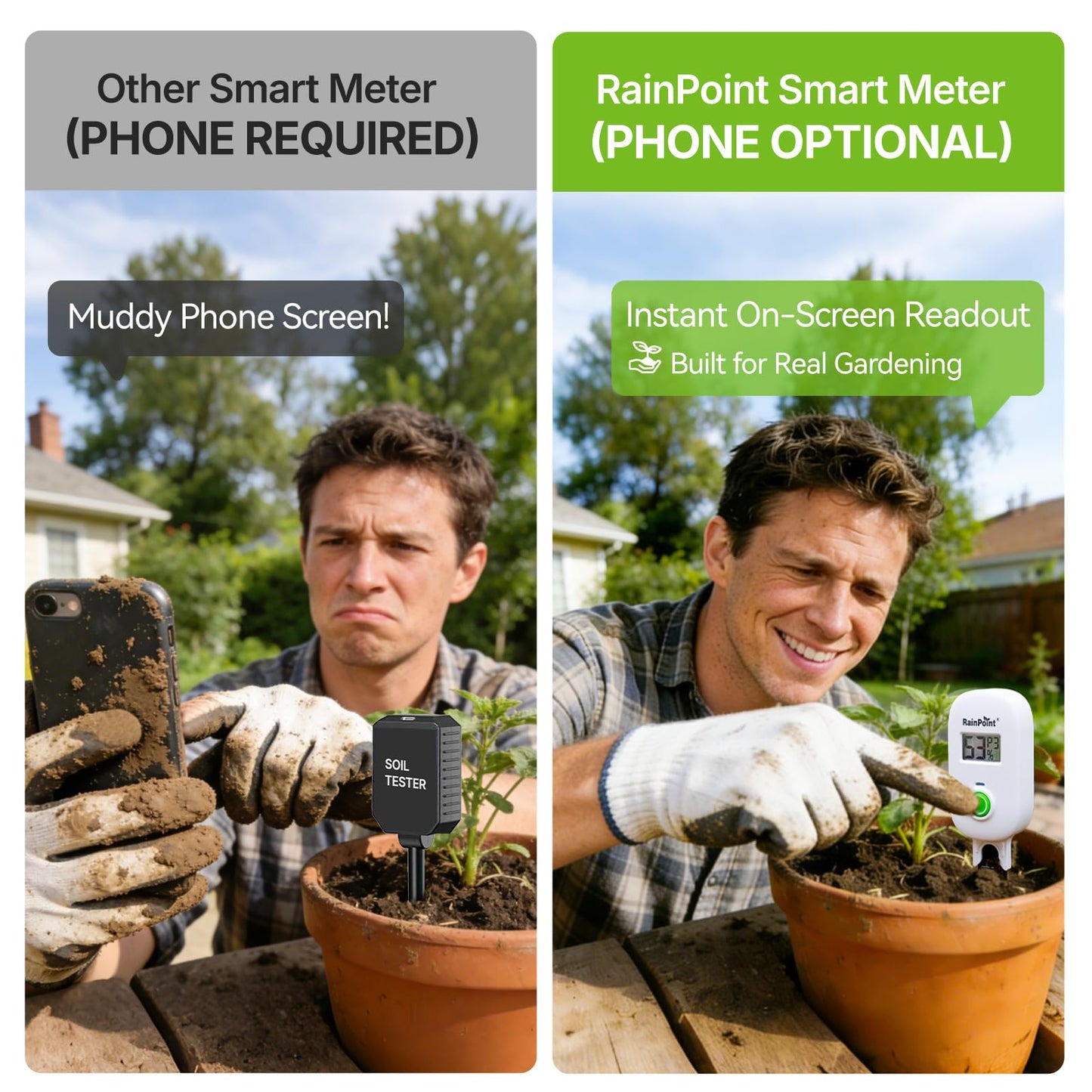 RAINPOINT Smart Digital Wireless Plant Moisture Meter Houseplants Indoor WiFi Hub Kit with Low/High Moisture Alert,Real-time Monitor Hygrometer Sensor Outdoor Gardening Push Notification&Email