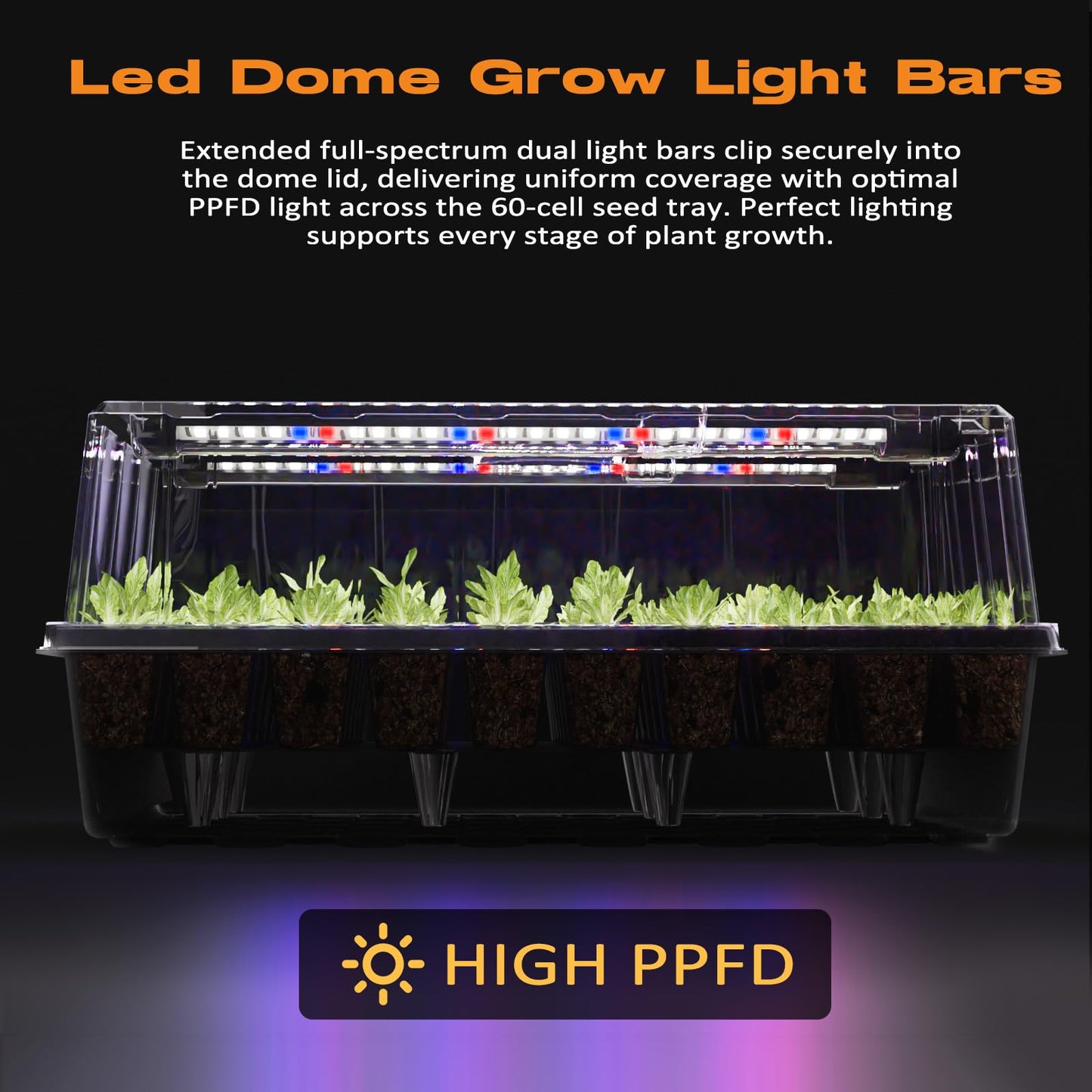 Patigrow 120-Cell Self-Watering Seed Starter Tray with Grow Light, Seed Starter Kit with 4.07” Humidity Dome, Indoor Seedling Starter Tray, Seed Starting Trays for Plant Germination, Seeds Growing