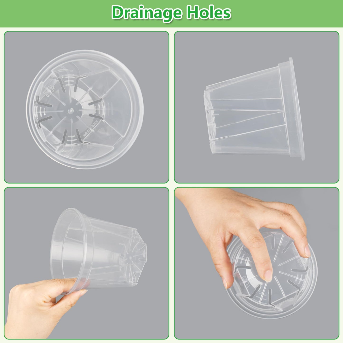 AUGXIXI 10 Sets Transparent Plastic Garden Pots Planter with Saucer 3.9/4.7/5.5/5.9/6.3 inch Plant Pot Nursery Pots Drainage Hole for House Plants, Herb, Flowers, and Cactus with 20pcs Plant Labels