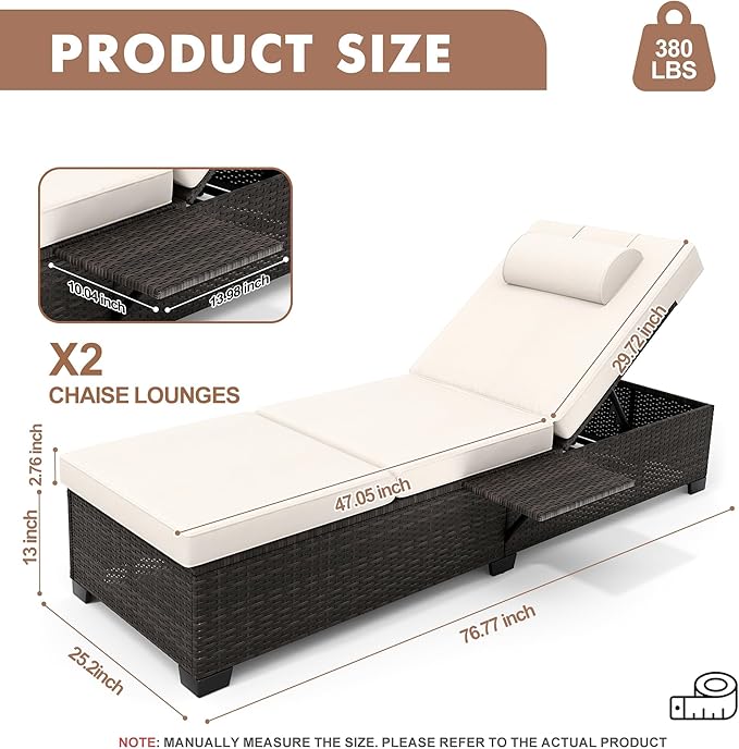 GAOMON Chaise Lounge Chairs Set of 2, Outdoor PE Rattan Chaise Lounge Chair