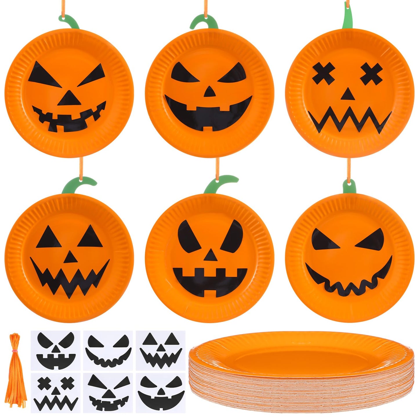 Engrowtic 24 Sets Halloween Jack O Lantern Crafts Paper Plate Pumpkin Craft Kits Make Your Own Jack O Lantern Pumpkin Spooky Hanging Craft Ornaments for Halloween DIY Trick or Treating Activities