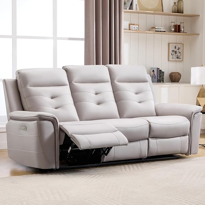 ANJ Power Oversized Reclining Sofa Couch, Breathable Faux Leather 3-Seater
