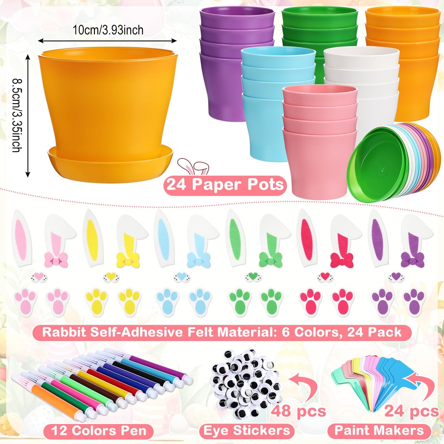 Ferrochef 24 Set Easter Bunny DIY Flower Pots Crafts Bulk Bunny Plant Cute Crafts Pot Graduation Party Favors Spring Decorative Garden Pots DIY Painting Kit Creative Art Project