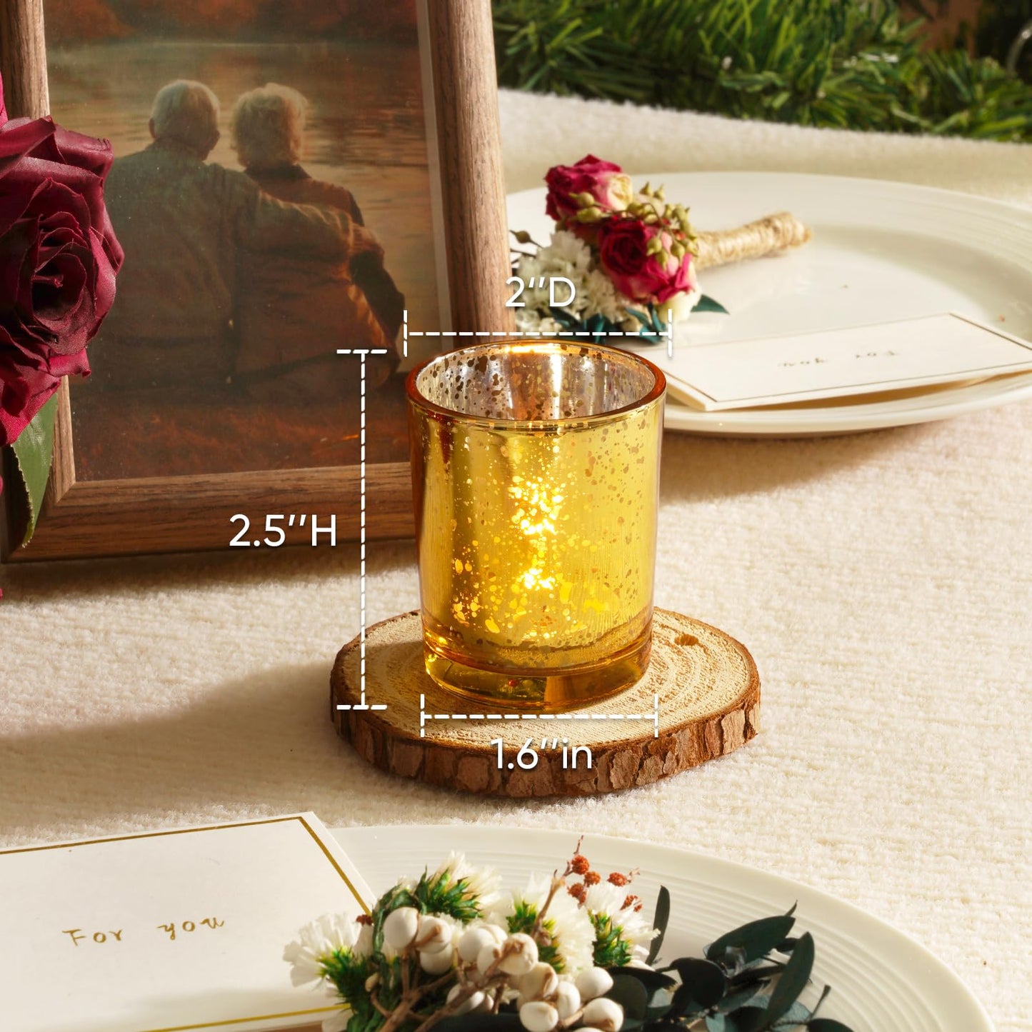 Homemory 36 Pcs Gold Votive Candle Holders, Mercury Glass Candle Holder, Tealight Candle Holders for Table Centerpieces, Baby Shower, Party, Anniversary, Wedding, Home Decor, Halloween, Christmas