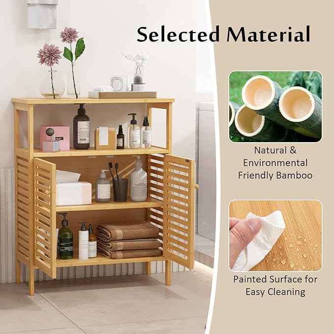 Giantex Storage Cabinet, Bamboo Bathroom Floor Cabinet