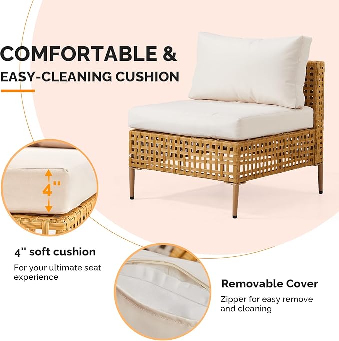 VINGLI 7 Piece Patio Sectional Furniture Set, Wicker Outdoor Furniture