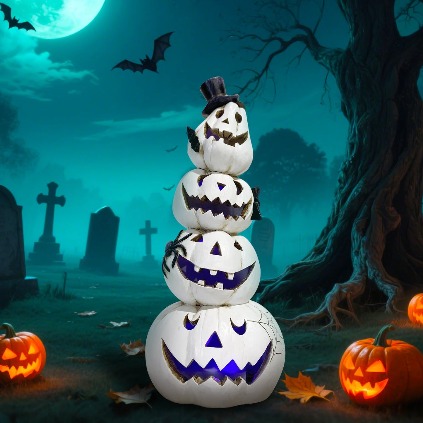 Hodao Halloween Pumpkin Decorations Indoor Halloween Decorations Clearance for Table/Window/Present Box/Gift/Courtyard Corridor (White Stacked Pumpkins)…