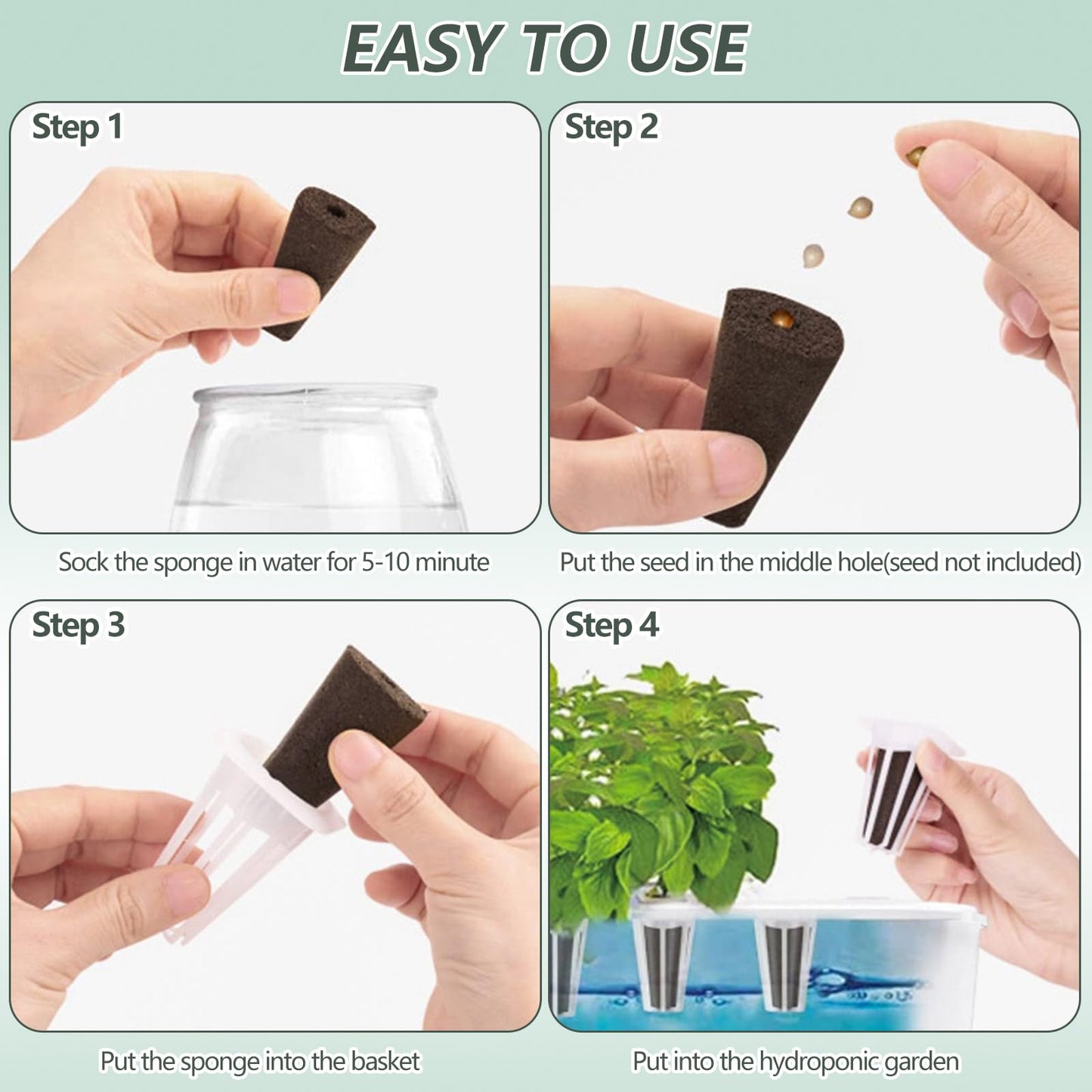 YBB 30 Set Hydroponic Seed Pods Kit, Square Growth Sponges Plant Seed Starter Pods Kit, Including 30 Sponges, 30 Baskets, 30 Grow Domes, 30 Stickers, Compatible with IDOO, QYO, LYKO Hydroponics