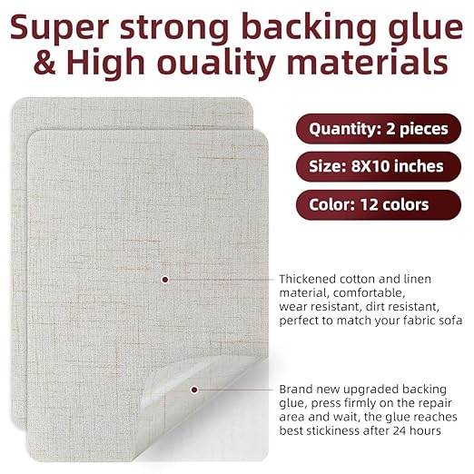 Self-Adhesive Fabric Repair Patches, Large Size 8X11 inch Linen Furniture