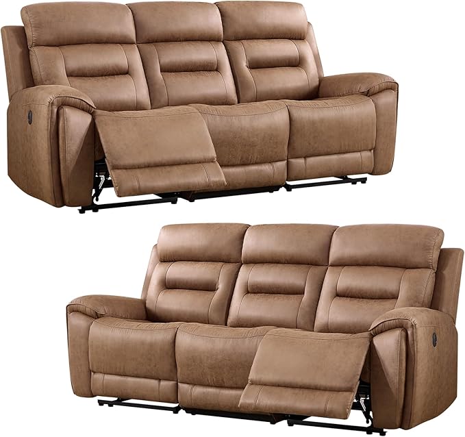 ANJ Power Oversized Reclining Sofa Couch Set of 2, Breathable Faux Leather