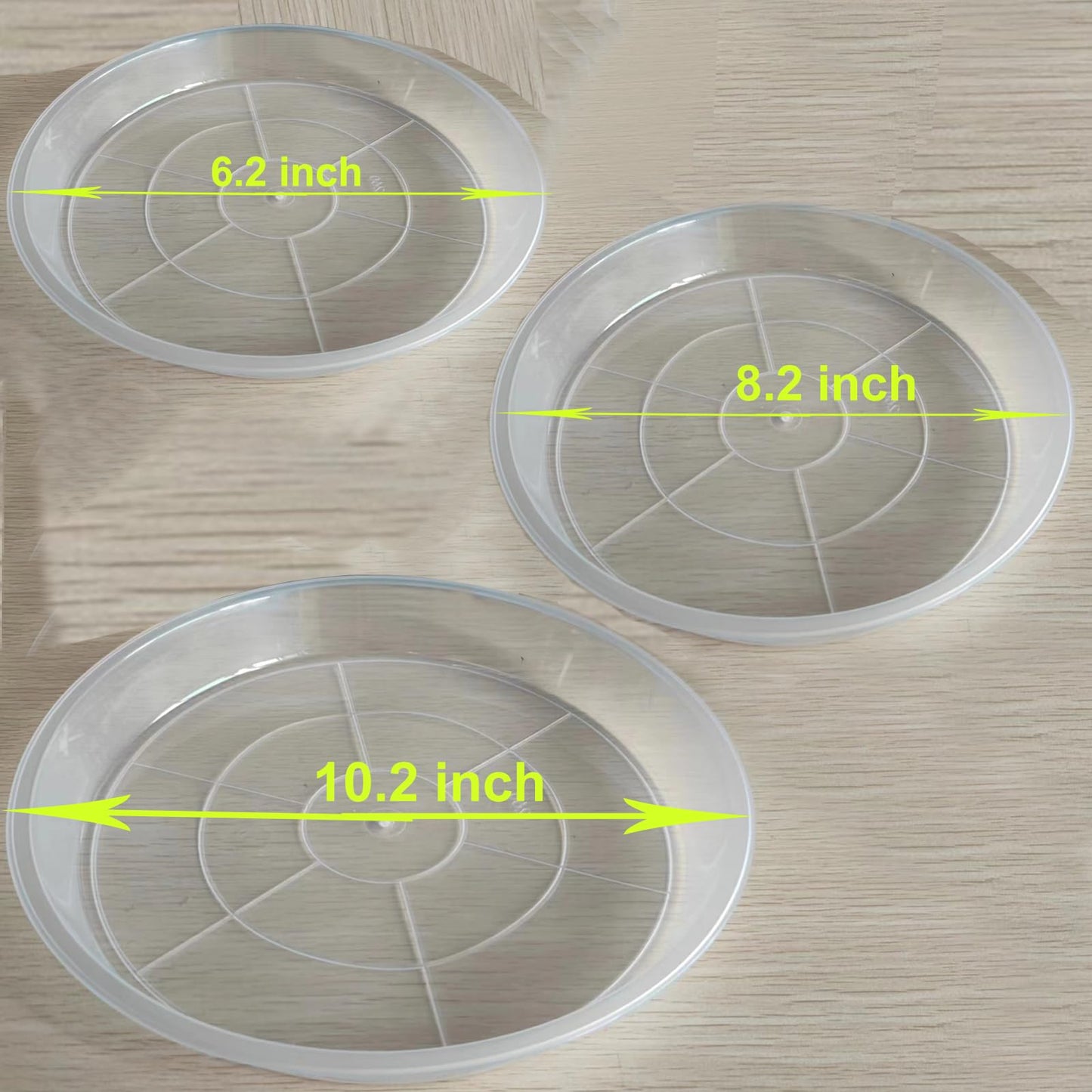 OUPSAUI 6 8 10 Inch Plant Saucer Pot Tray, 6 Pack Clear Plant Saucers for Indoors and Outdoors, Large Plastic Dish Suacer Water Drip Tray for Potted Plants Flowers (6 8 10 Inches)