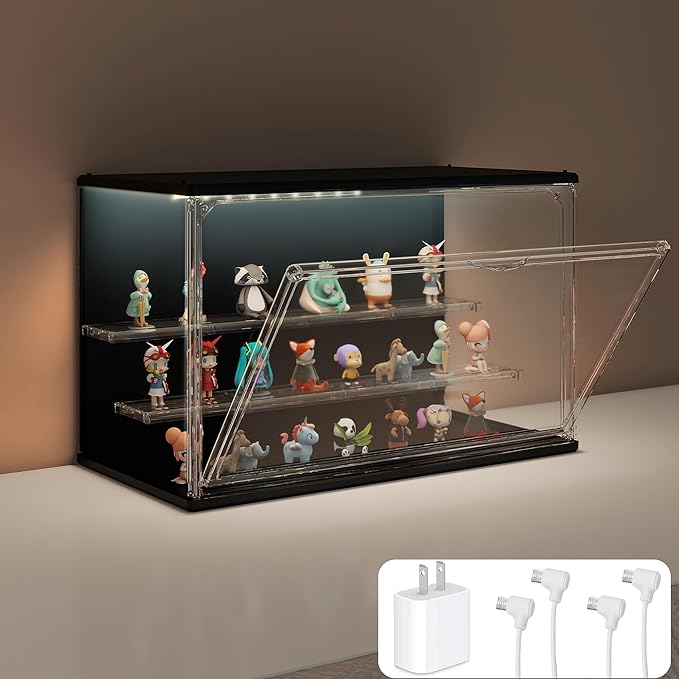 Clear Display Case for Collectibles, 3-Tier Adjustable Figure Display Case