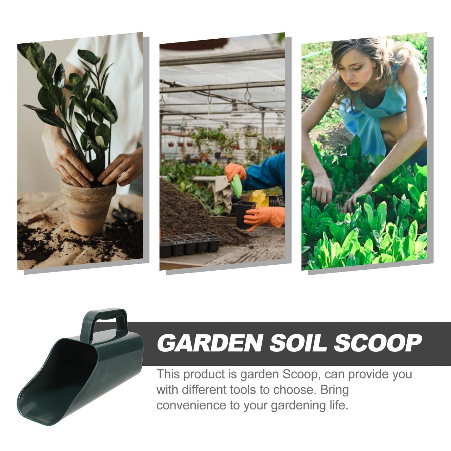 Housoutil Multifunctional Garden Soil Scoop Shovel for Bonsai and Potted Plants, Military Green Large Plastic Soil Shovel with Sifting Function for Planting and Potting Tasks