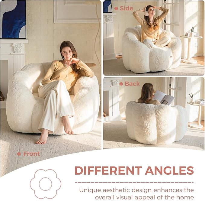 MAXYOYO Bean Bag Chair for Adults, Floral Shaped Bean Bag Sofa, Ultra Soft Faux