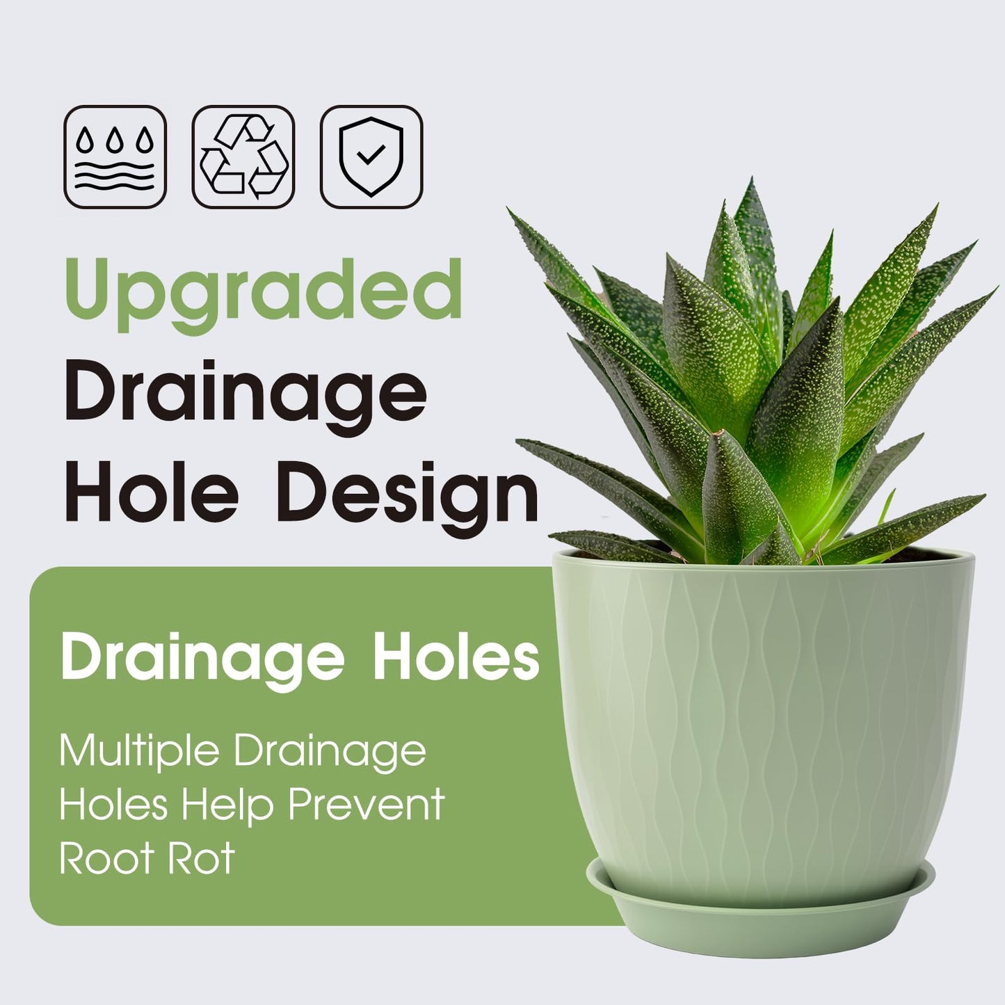 GARDIFE Plant Pots 10/9/8/7.5/7 Inch Plant Pots, Set of 5 Plastic Planters with Drainage Holes and Saucers,Plastic Flower Pots,Nursery Planting Pot for Indoor Out Door Plants (Green)