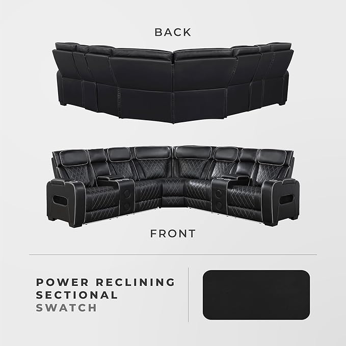 Lexicon 118" Power Reclining Sectional Sofa, Wall Hugger, 2 Recliner Seats