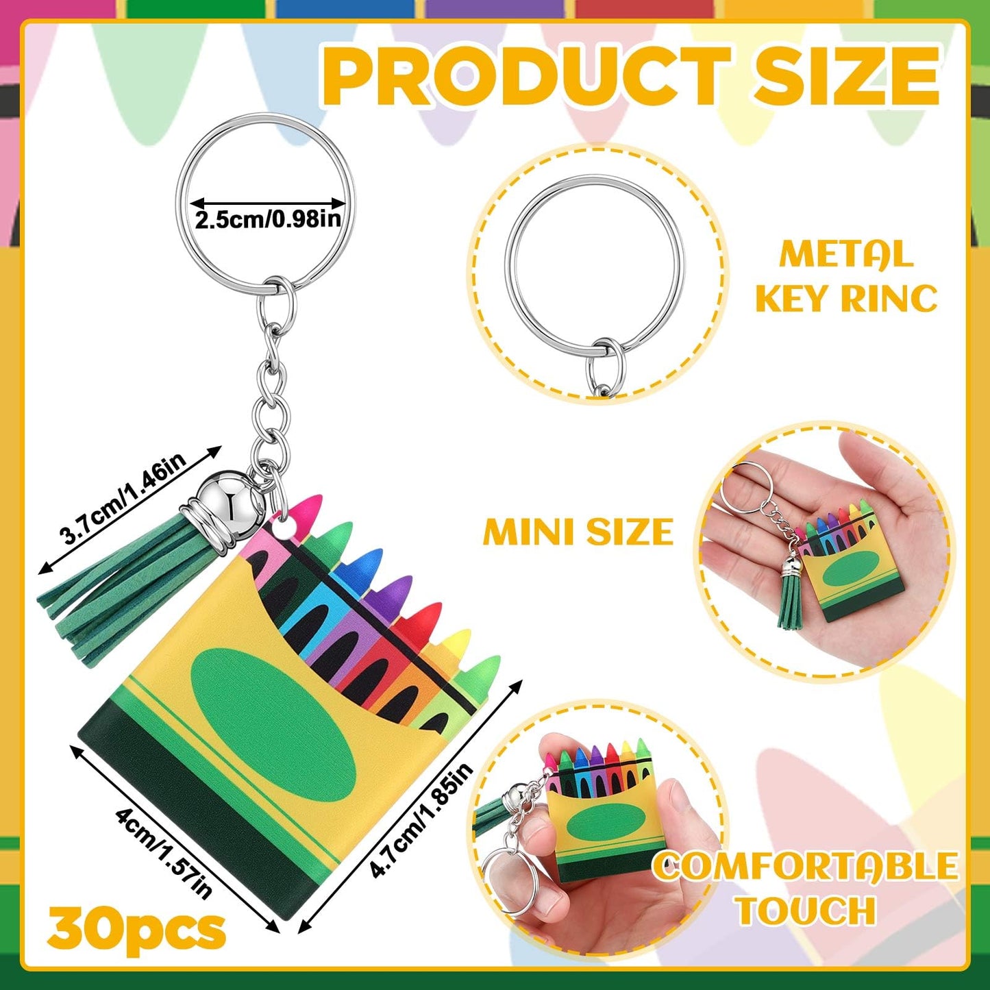 Sureio 30 Pcs Back to School Teacher Appreciation Gift Bulk Mini Notebook Keychain Gifts Bulk Note Book Bundle for Preschool(Crayon Box)