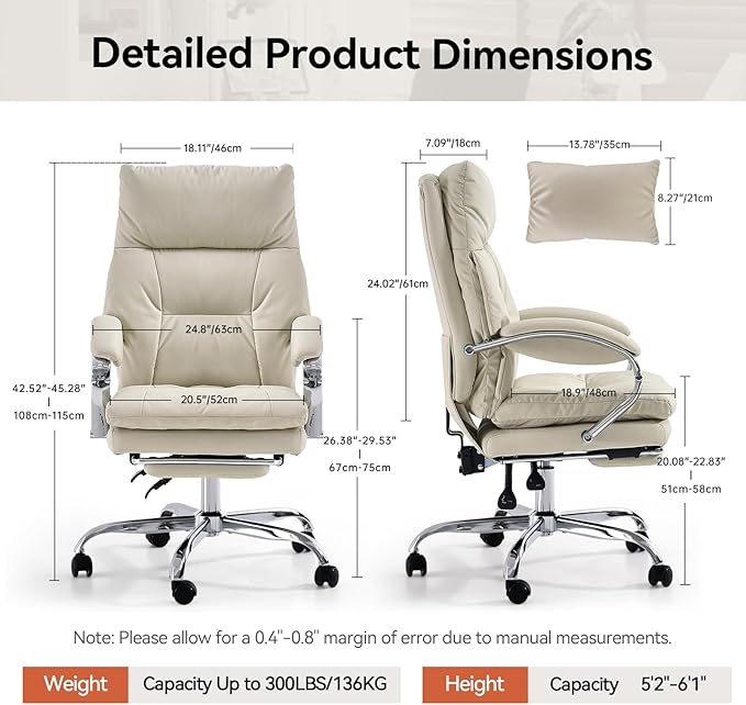 LEAGOO Office Chair with Foot Rest, Ergonomic Executive Office Chair with Arms