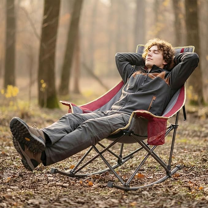 SUNNYFEEL Rocking Camping Chair Fully Padded Patio Folding Chair Portable