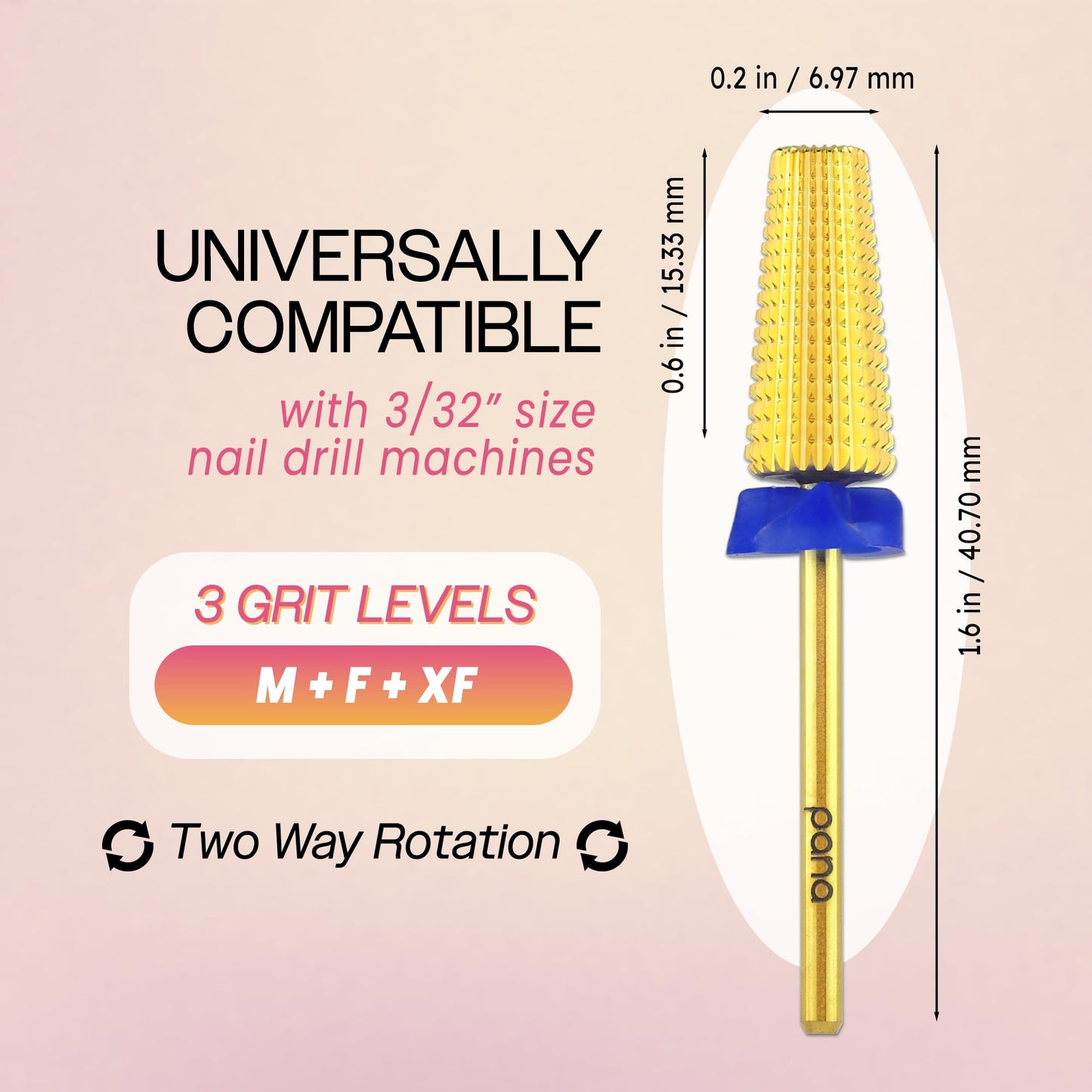 PANA Nail Carbide 5 in 1 Bit - Two Way Rotate use for Both Left and Right Handed - Fast Remove Acrylic or Hard Gel - 3/32" Shank - Manicure, Nail Art, Drill Machine (Fine - F, Silver)