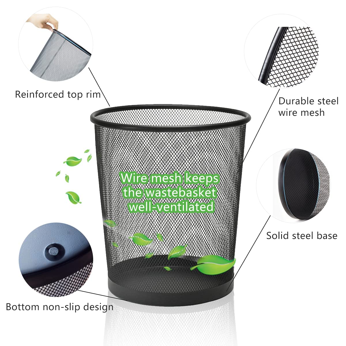 SHSYCER Black Mesh Trash Cans, 10-Pack 6 Gal Mesh Office Trash Can, Open Metal Wire Wastebaskets, Waste Basket Trash Can for Near Desk,Recycling Garbage Container Bin for Office,Home,School
