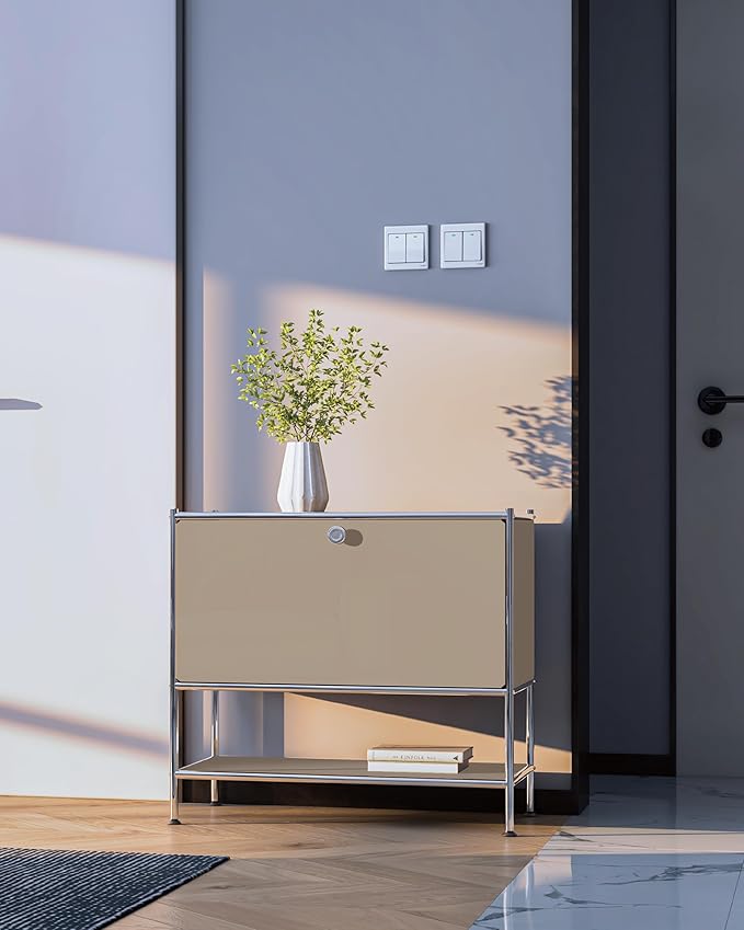 Metal Sidetable with Flap Door, 27.5" Height