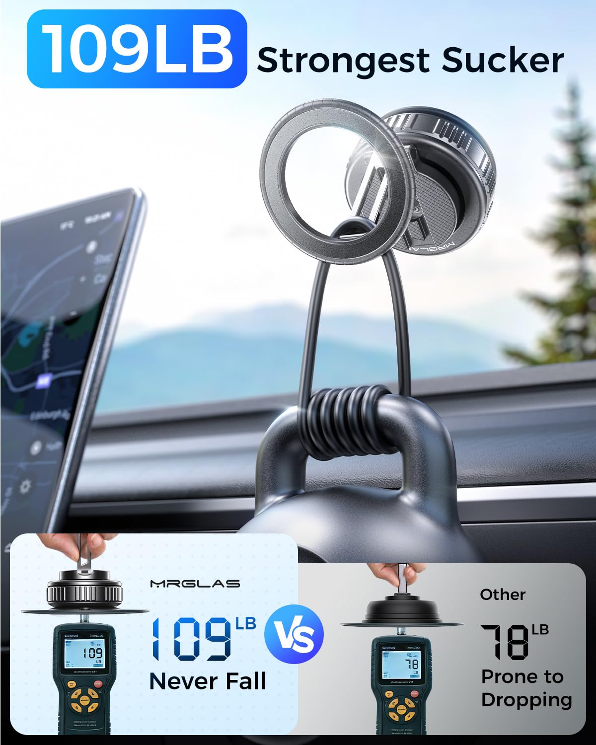 MRGLAS 2026 Upgraded 360° Rotation Vacuum Magnetic Phone Holder Stand,for Magsafe Suction Cup Phone Mount [109+LBS Strongest Suction & Magnetic] Adjustable Swivel Lock, for Your Car/Gym/Mirror/Kitchen