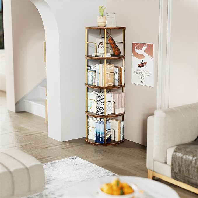 ALLSTAND Rotating Bookshelf, 4 Tier Spinning Bookshelf Tower, 360° Display