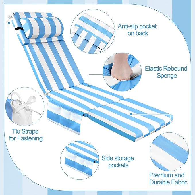 Wenqik 2 Pcs Outdoor Chaise Lounge Cushion