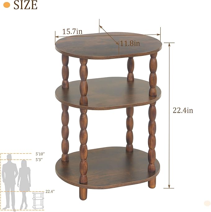 MaxSmeo Side Table, 3-Tier Small End Table, Modern Oval Night Stand Accent Table