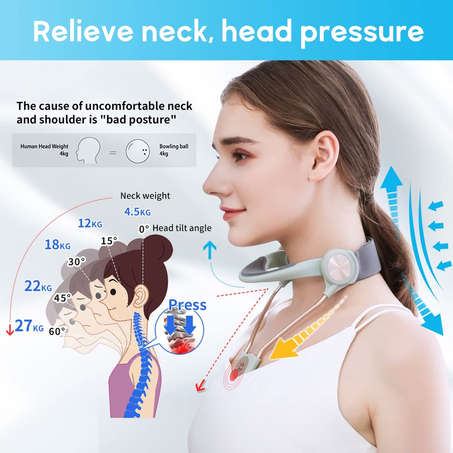 Neck Support, Adjustable Neck Brace, Neck Stretcher Exerciser Cervical, Neck Traction Device, Correction for Spine Pressure Neck Pain Relief Improving Forward Neck Posture (16.6-18.9 inchs Pink)