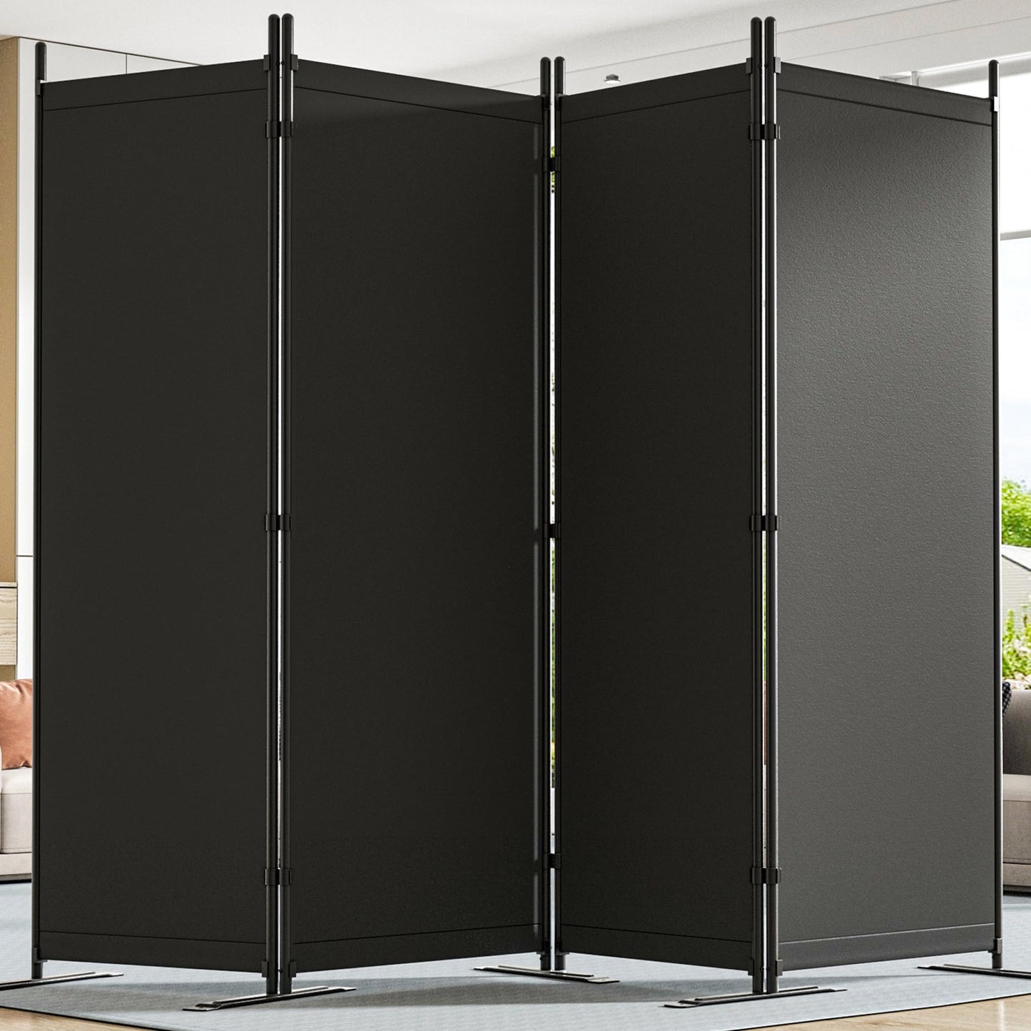 Yettsoy Room Divider 6FT Tall Folding Privacy Partition Screen, 88'' W Portable Wall Divider for Room Separation, Freestanding 4 Panel Room Divider Panel Privacy Screen for Dorm Studio Office, Black