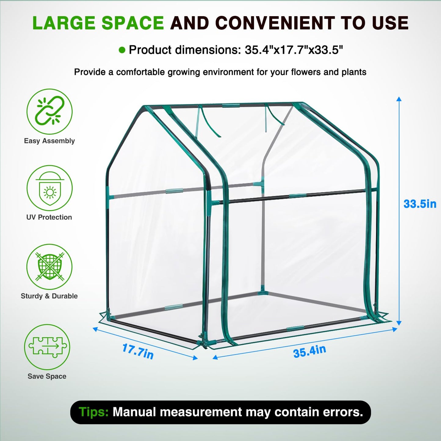 Yesker Mini Greenhouse 36"x18"x33" Portable Small Green House for Indoor Outdoor Greenhouses with PVC Cover Compact Greenhouses Kit for Winter Gardening Balcony Patio Outside Backyard Plant Protection