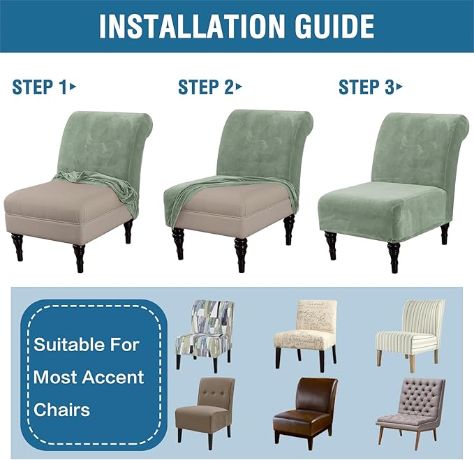 H.VERSAILTEX Armless Accent Chair Covers Thick Velvet Armless Chair Slipcovers