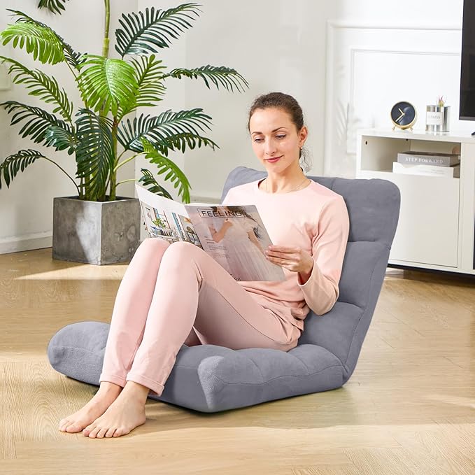 Folding Floor Gaming Chair 14-Poistion Cushioned Adjustable Floor Lazy Sofa