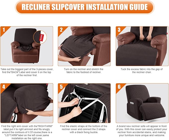 VANSOFY Oversized Recliner Chair Cover, 4-Pieces Stretch Recliner Covers