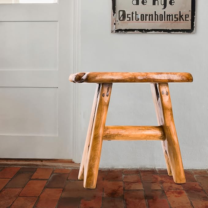 Wood Step Stool, Unique Design Live Edge Wood Stool, Freeform Natural Plant
