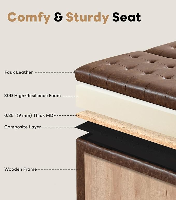 Tbfit Large Square Storage Ottoman Bench, Tufted Upholstered Coffee Table