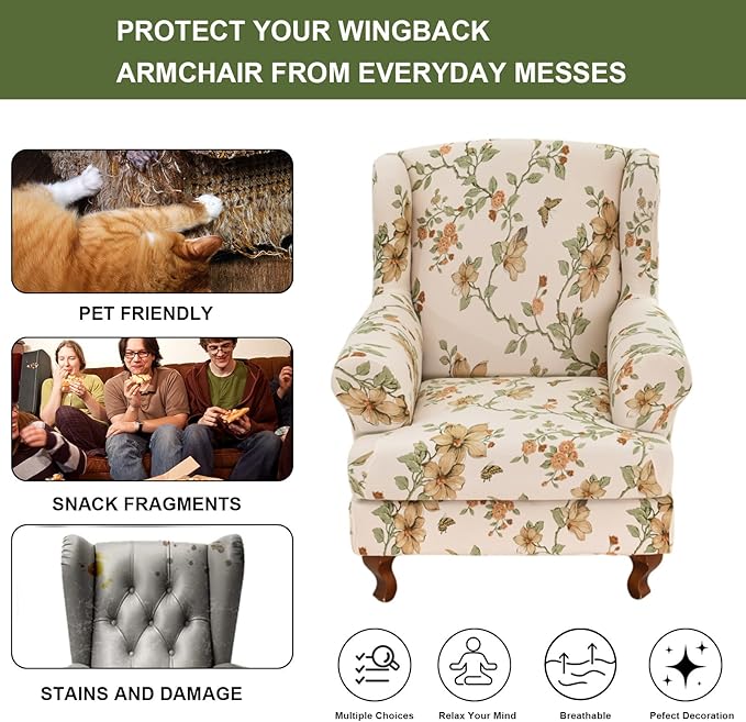 HAOYONG Wing Chair Slipcovers Stretch Wingback Chair Covers Printed 2 Pieces