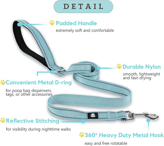 FURRYFECTION Reflective Dog Collar and Leash Set, Quick Release Buckle, Padded Neoprene, Adjustable Nylon for Small Medium Large Dogs (Large Collar+5FT Leash, Blue)