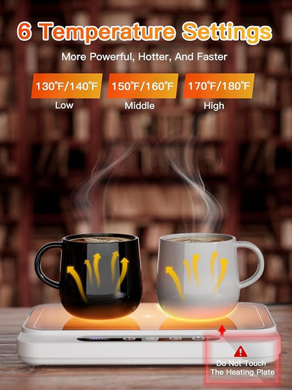 Misby Mug Warmer, 50W Large Heating Panel Coffee Mug Warmer with 6-Temp Settings, 8H Auto Shut-Off, 12H Timer, Ultra-Thin Design, Coffee Cup Warmer for Desk, Ideal for Home, Office, Travel (White)