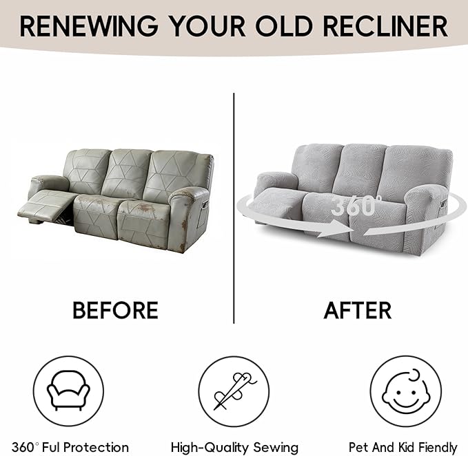 5-Piece Recliner Sofa Covers, Stretch Geometric Strokes Jacquard Recliner Sofa
