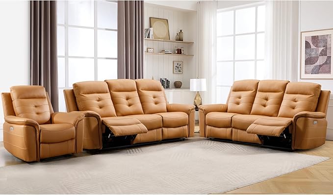 ANJ 3-Piece Faux Leather Power Recliner Sofa Set