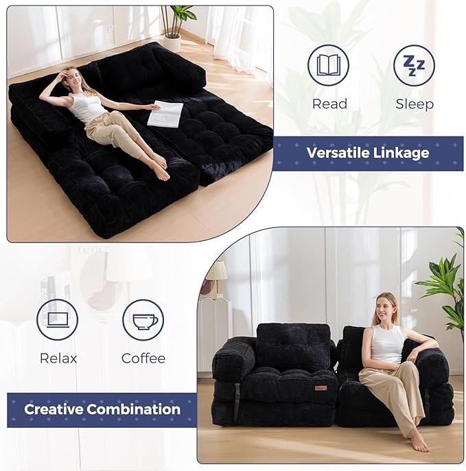 MAXYOYO Folding Sofa Bed, L-Shaped Convertible Sofa