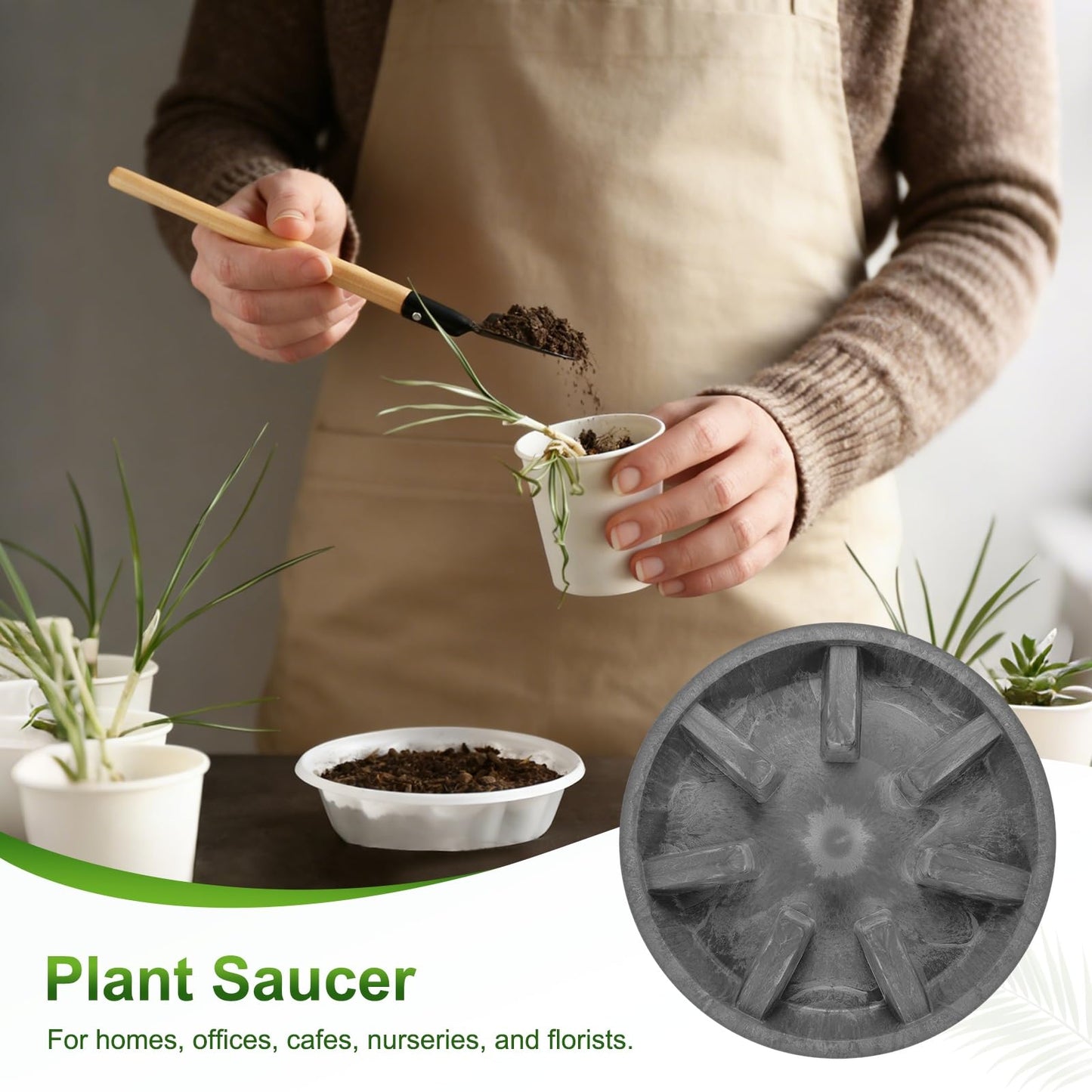 M METERXITY 2-Pack Plant Saucer, 10.04 Inch/25.5 cm Plastic Plant Trays Thicker for Pots/Indoor/Outdoor/Water Drainage and Protection, Flowerpot Drip Tray [Black Clay]