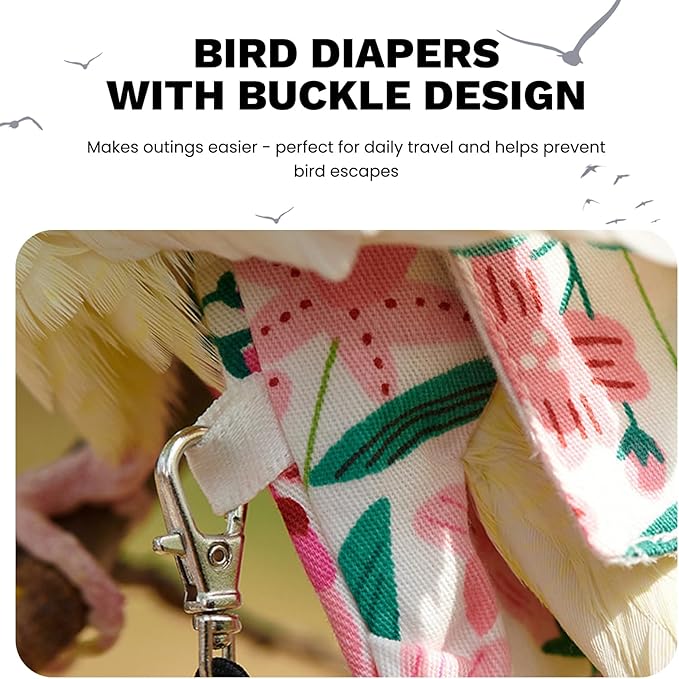 QBLEEV Bird Diapers, Reusable Cockatiel Flight Suit with Adjustable Straps, Parrot Pigeon Pants Urine Wet Leakproof Lining Nappy Clothes, Indoor & Outdoor Poop Control for Conures Sun Parakeet Macaw