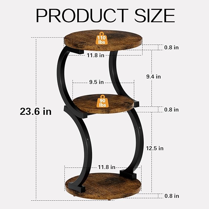 Small Side Table, 3-Tier Round End Table