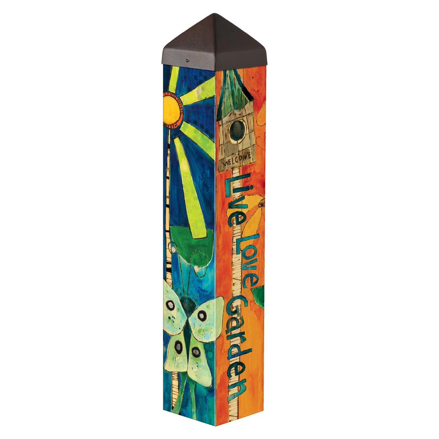 Studio M Art Pole, PVC Weather Resistant Pole with Vinyl Bowl 20 inches Tall Outdoor Decoration for Gardens, Patios, Yards, Landscaping and Birding Accessories, Live Love Garden