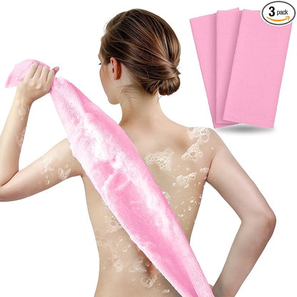 ARCH&M Back Scrubber & Exfoliating Washcloth, 3 Pack | 35-Inch Japanese Towel, Premium Nylon Mesh, For Back Acne & Rough Skin, Full Body Cleansing