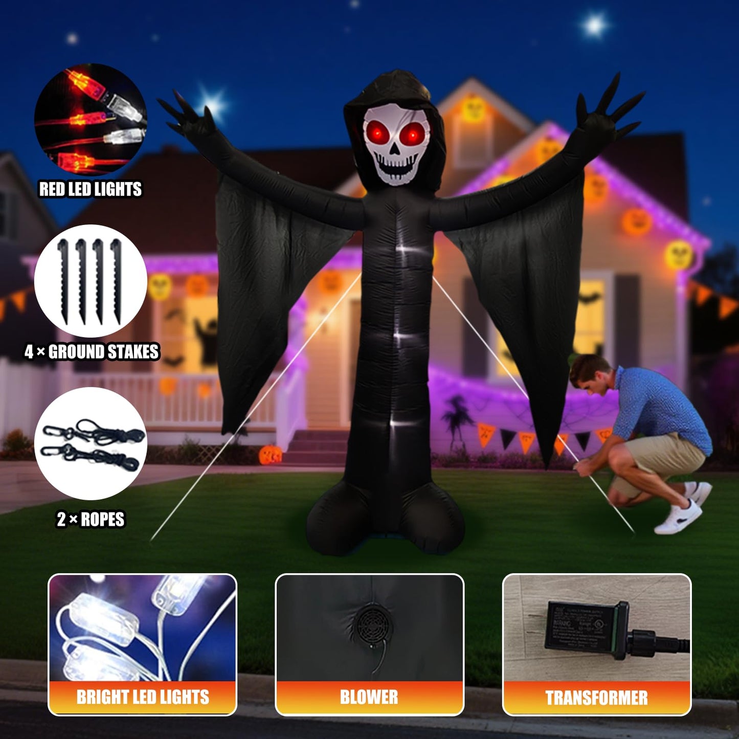 10FT Ghost Halloween Inflatable with Built-in LED Lights, Demon Ghost Inflatables Decoration, Blow Up Lawn Yard Garden Inflatables Decorations (10FT Towering Specter Grim Reaper)